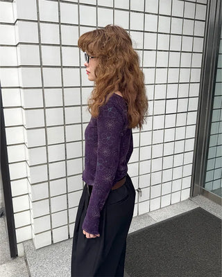 Floral print sheer long t-shirt