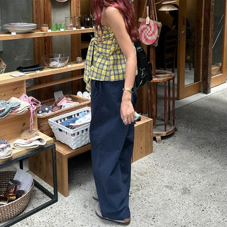 Checked Ribbon Shirt Tube Top