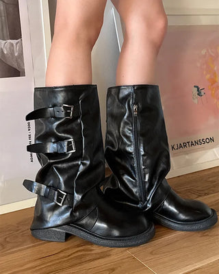 Buckle mid-calf boots