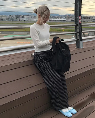Striped elastic waist pants