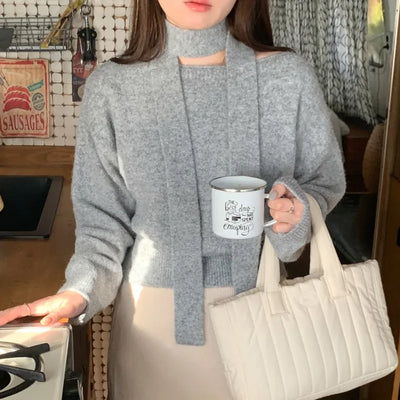 [Scarf Set] Boat Neck Cropped Knit (2c)