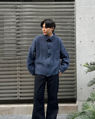 Polo collar multi-knit cardigan