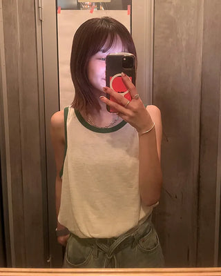 Color-block linen sleeveless top