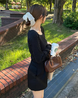 Scalloped Cuff Dot Long T-Shirt