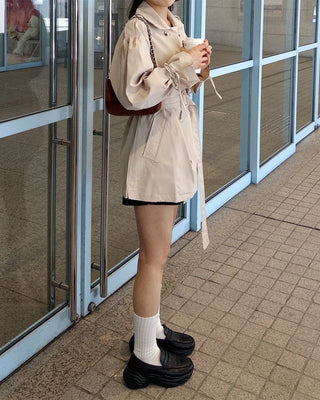 Double-breasted half trench coat