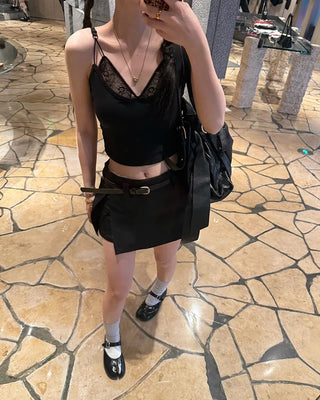 Belted slit mini skirt