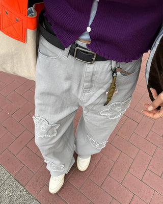 Flower embroidered wide-leg pants
