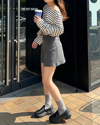 Boat neck long-sleeve T-shirt