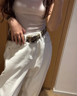 Round leopard belt