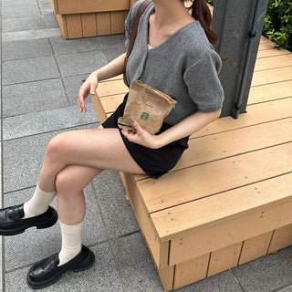 V-neck short-sleeved cardigan