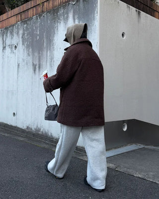 High-neck boucle coat