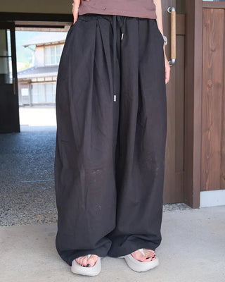Twill balloon wide pants