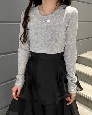 Side-shirred long-sleeve T-shirt
