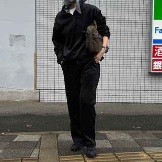 Corduroy half-zip pullover and pants set