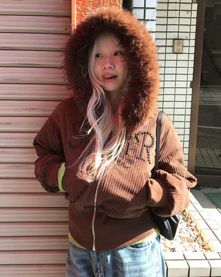 Corduroy Fur Hooded Zip