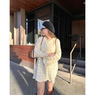 Perforated knit mini dress