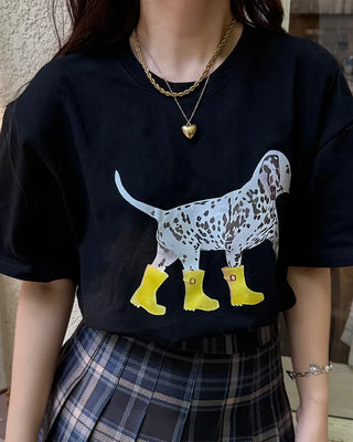 Rain boot puffy print half-sleeve T-shirt