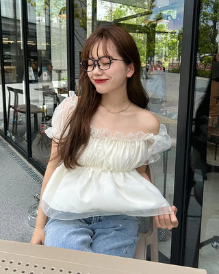 Organza Shirred Off-Shoulder Blouse