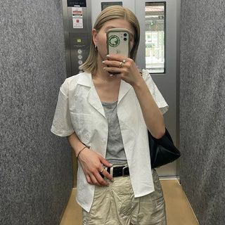 Cropped pocket short-sleeved T-shirt