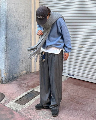 Two-pleat striped slacks