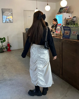 Banded Shirring Midi Skirt