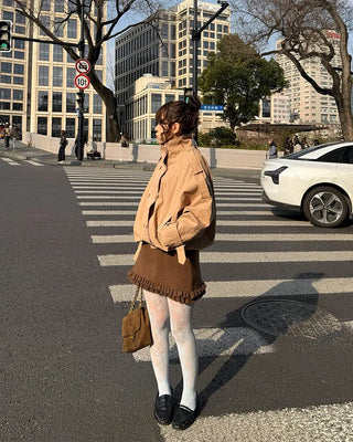High-neck short trench coat