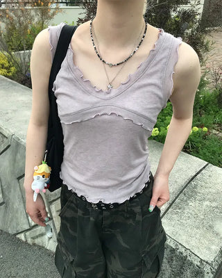Frill neck layered sleeveless top