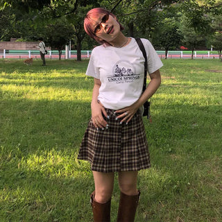 Printed cropped short-sleeved T-shirt
