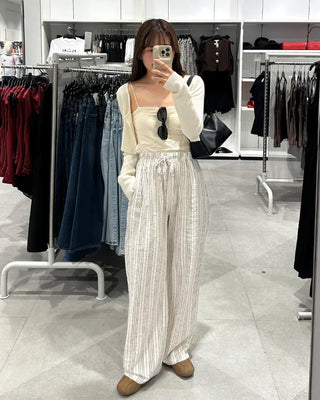 Striped Loose Fit Elastic Waist Pants