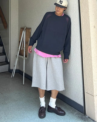 Belted wide sweat Bermuda shorts