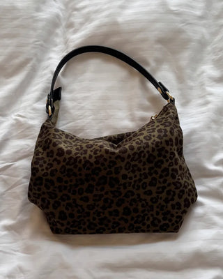 Leopard suede shoulder bag