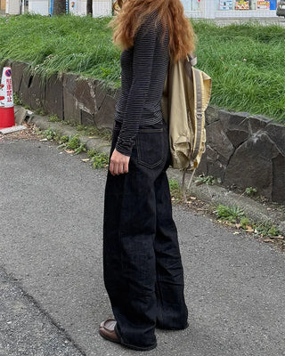 Non-faded wide denim pants