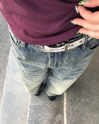 Butterfly perforated leather belt