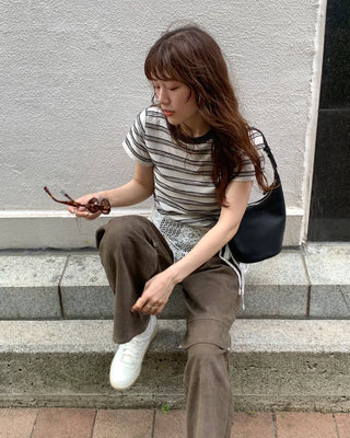 Two-tone border half-sleeve T-shirt