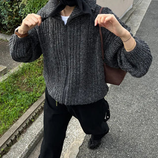 Cable Zipper Cardigan