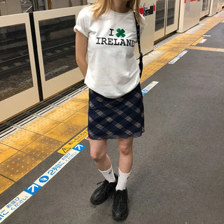 Checkered elastic waist mini skirt