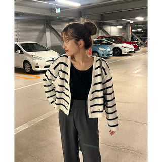 Striped double-button cardigan