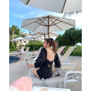 Puff-sleeve ruffled monokini