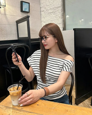 Asymmetrical Off-Shoulder Striped T-Shirt