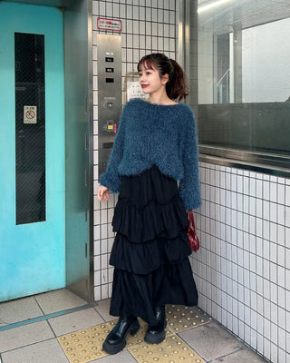 Frilled tiered long skirt