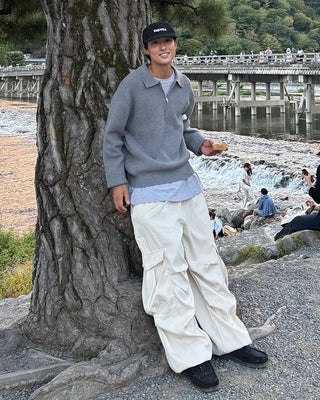 Cargo wide drawstring pants