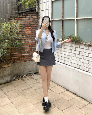 Wide cuff cropped shirt