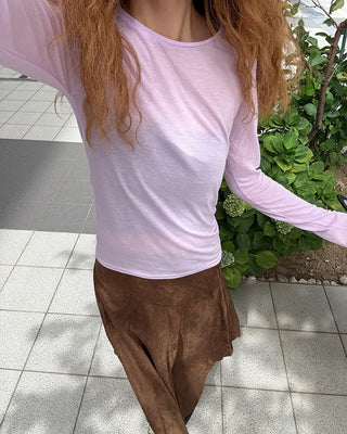 Round neck sheer long sleeve