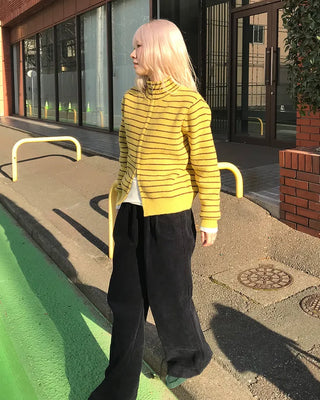 Striped knit zip-up