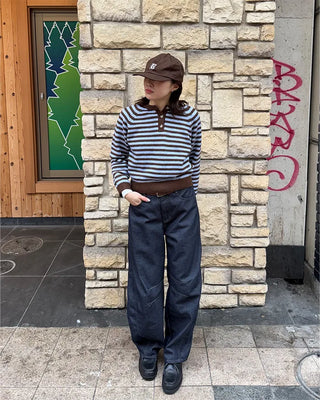 Striped Henley Neck Knit