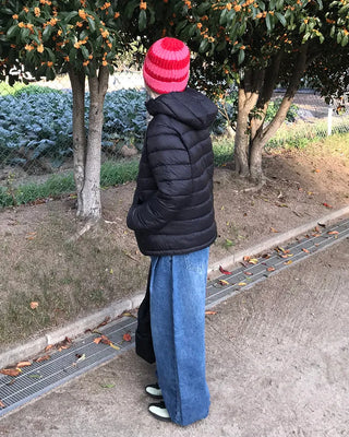 Side-tuck washed denim pants