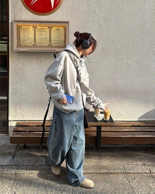 Balloon wide denim pants