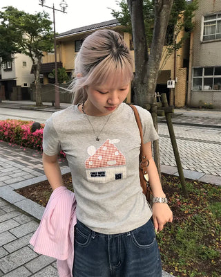House print half-length T-shirt