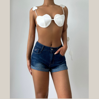 Sweetheart pattern self tie cami top