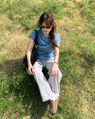 Linen striped banding pants